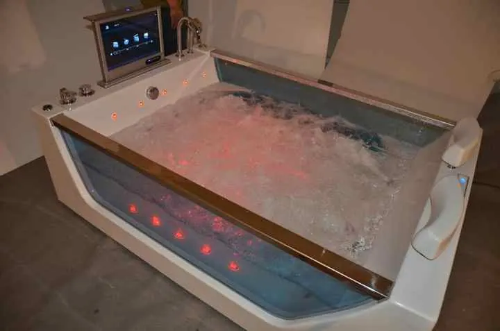 LED hydrotherapy bathtub glowing red