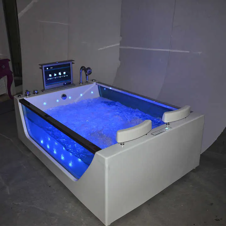 LED hydrotherapy bathtub glowing blue